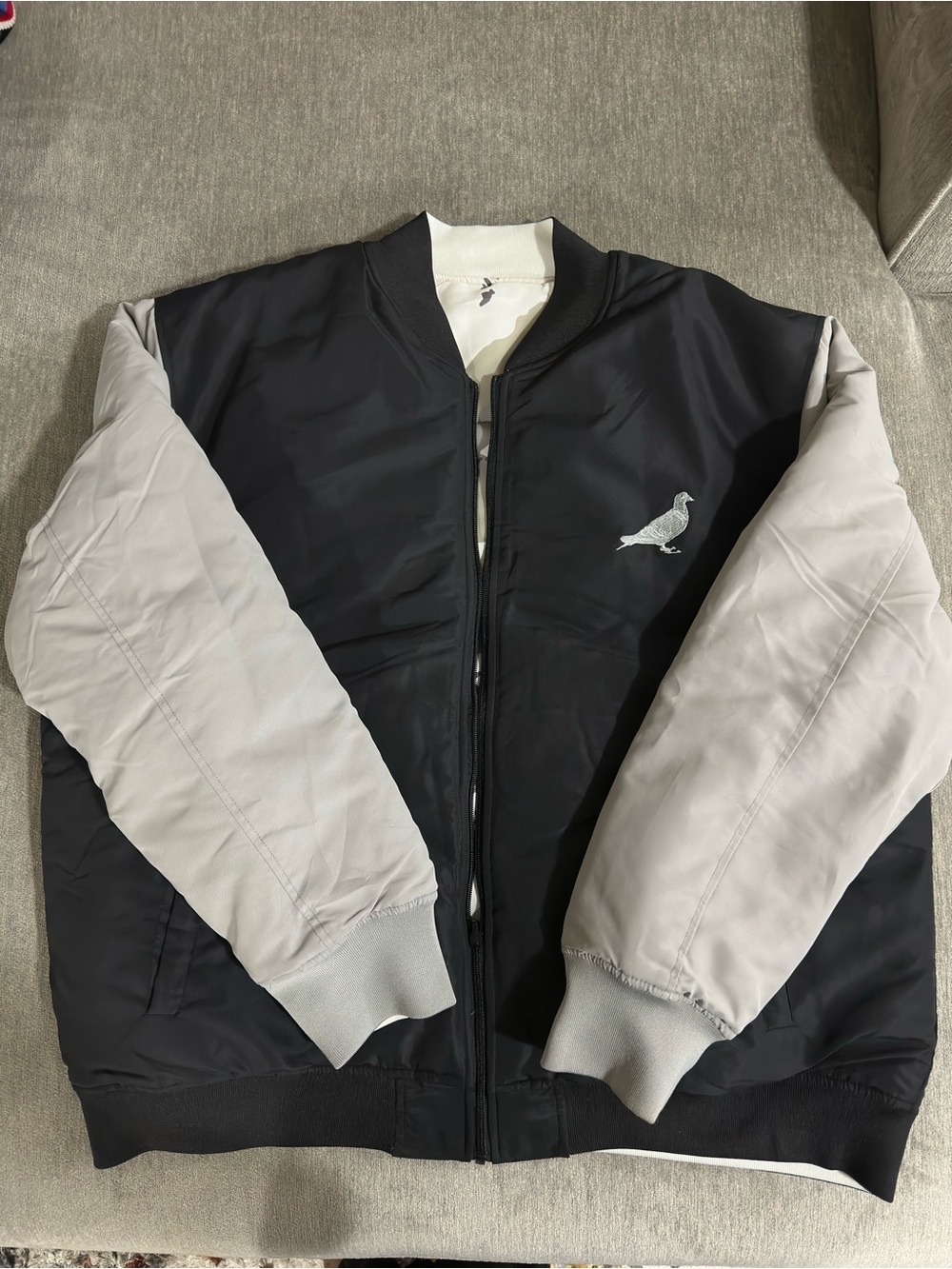 Staple Black and Light Gray Bomber Jacket with Pigeon Emblem REVERSEABLE
